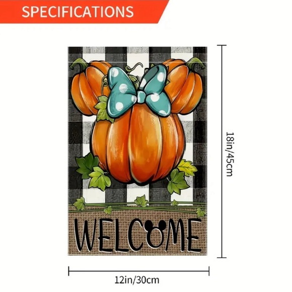 Disney Mickey & Minnie Mouse Fall Pumpkin Welcome Garden Flag 12x18 Holiday - Picture 2 of 5